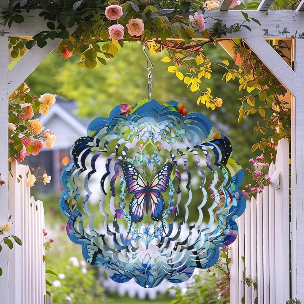 3D-Schmetterlings-Windräder, 12 Zoll Edelstahl Farbverlauf Windrad, Hängende Windskulptur für den Außenbereich Gartendekoration