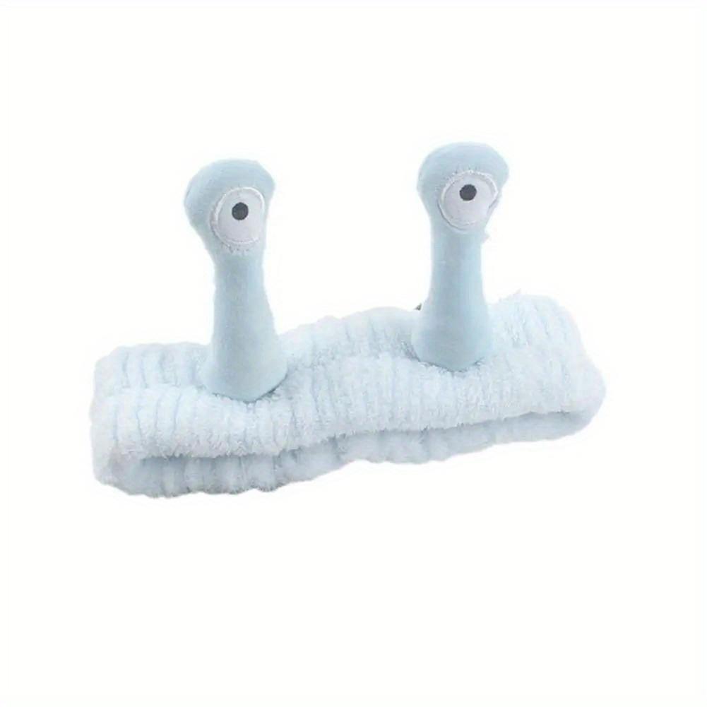 Kreskówkowy Ślimak z Dużymi Oczami Opaska do Włosów Mycie Twarzy Opaska do Włosów Słodka Elastyczna Opaska do Makijażu Miękka Opaska do Włosów z Polaru Koralowego dla Kobiet Dziewcząt