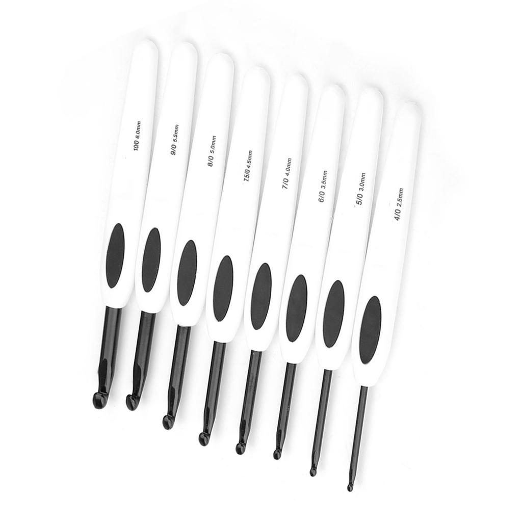 New Crochet Hook Set Aluminum Knitting Needles Stitches With Soft White Plastic Handle 8 PCS