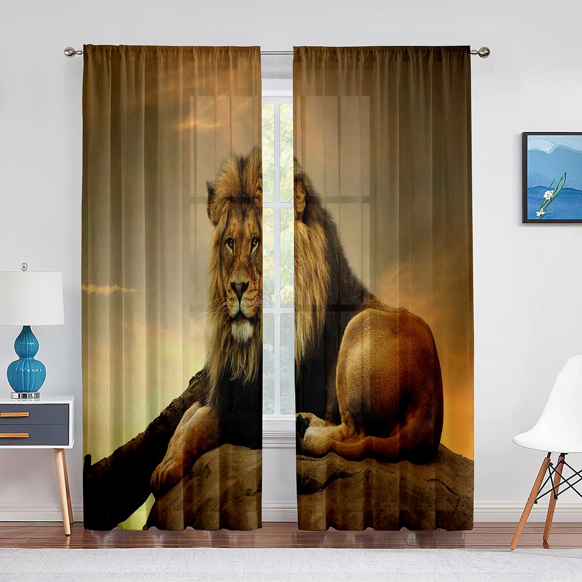 

Тюлевая занавеска в африканском стиле с дикими животными и львами для дома, гостиной, украшения окна, спальни, кухни, современные прозрачные шторы из вуали 1 PCS W100XH250cm&Grommet Top