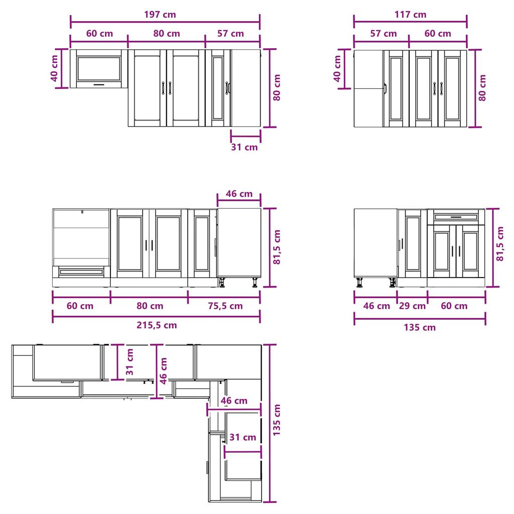 Kitchen Unit PORTO 8 Pcs White Engineered Wood