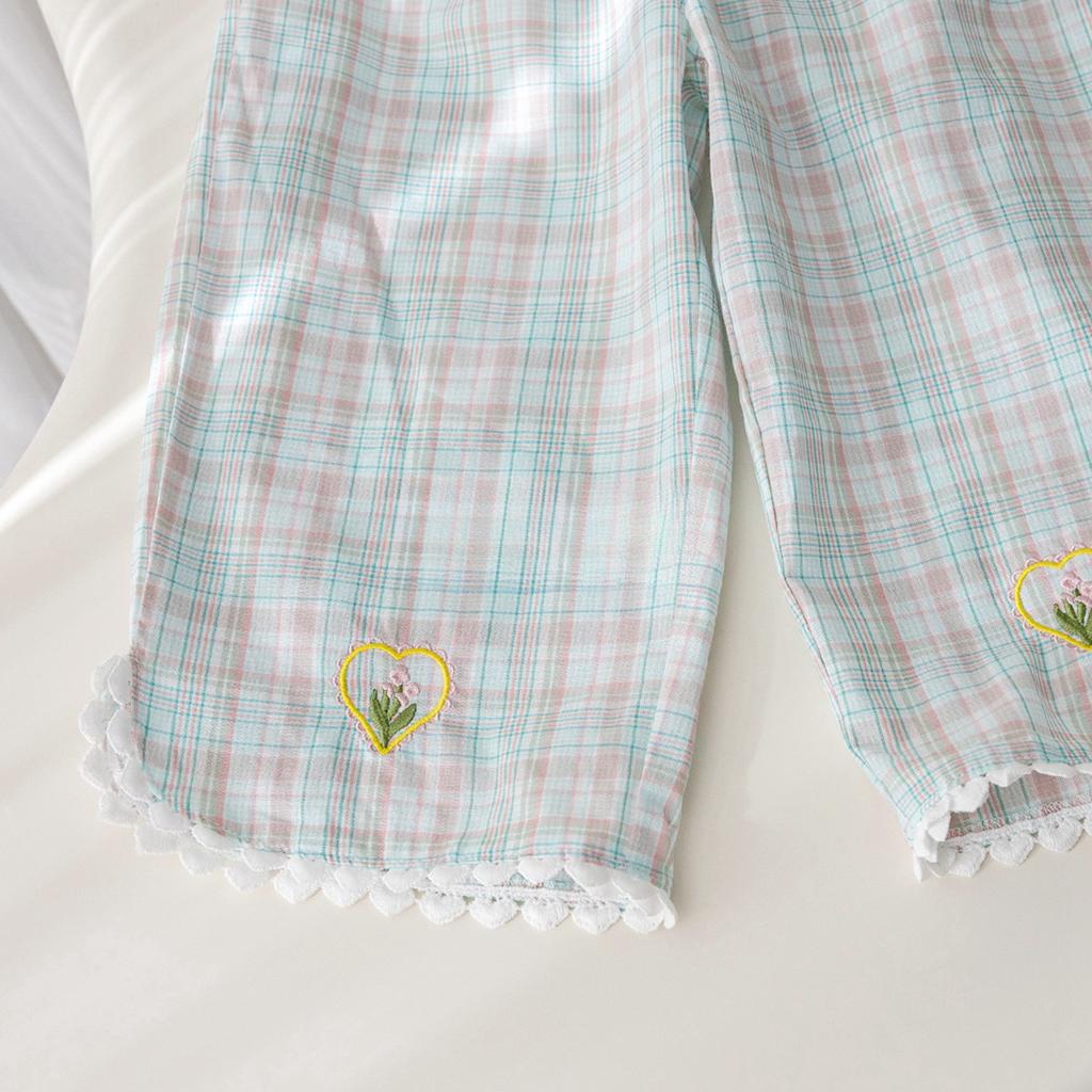 Girls' Summer Cropped Pants Rustic Style Floral Embroidery Casual Pants Breathable Pants for Baby Girls