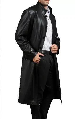 Handmade Leather Real Stylish Soft Genuine Men's Black Lambskin Trench Coat Skin
