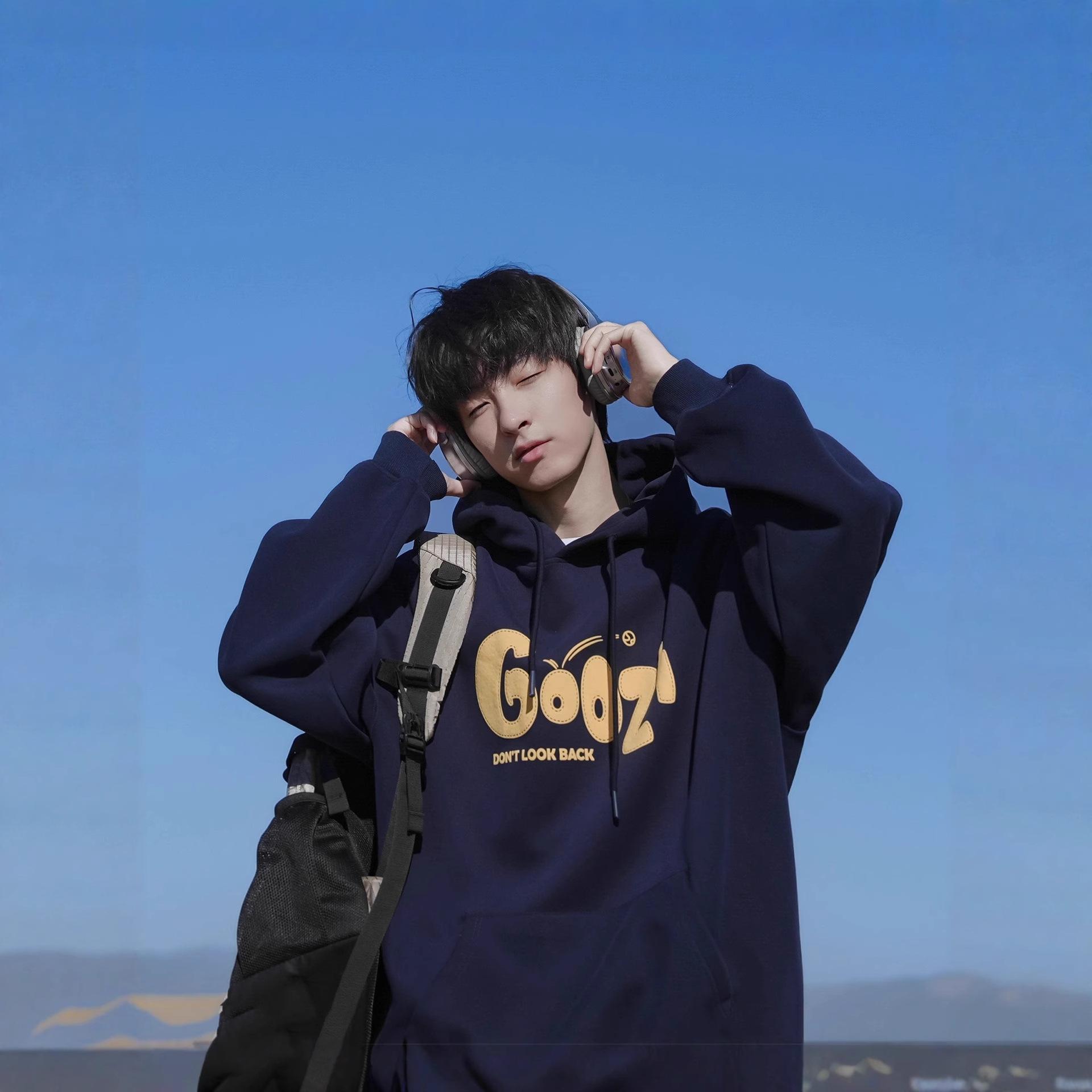 

Fleece Thickened Hooded Sweater Men s and Women s Autumn and Winter Navy Blue American Alphabet Print Hoodie Top 5XL