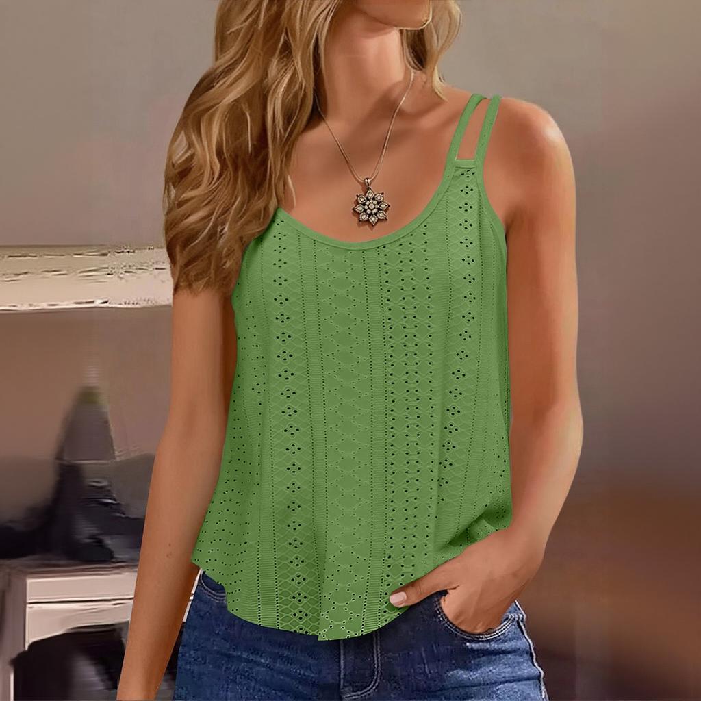 Women's Solid Color Top Mesh Hollowed Out Sleeveless Vest T-shirt