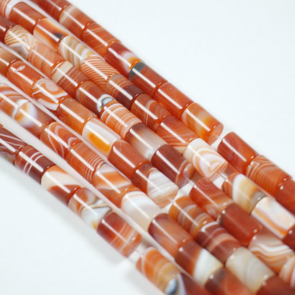 8x12mm Natural Red Striped Agate Cylinder Tube Beads for DIY Jewelry