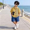 Children's Clothing For Small And Medium-sized Children, Summer New Style Lapel Shirt, Fashionable Printed Overalls Shorts Suit