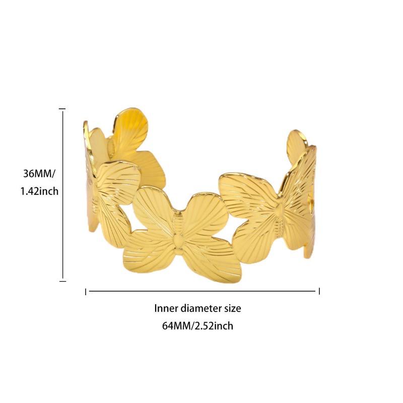 Personality Exaggerated Wide Version Feather Flower Opening Bracelet Women's Metal Wind Niche Versatile Light Luxury Jewelry