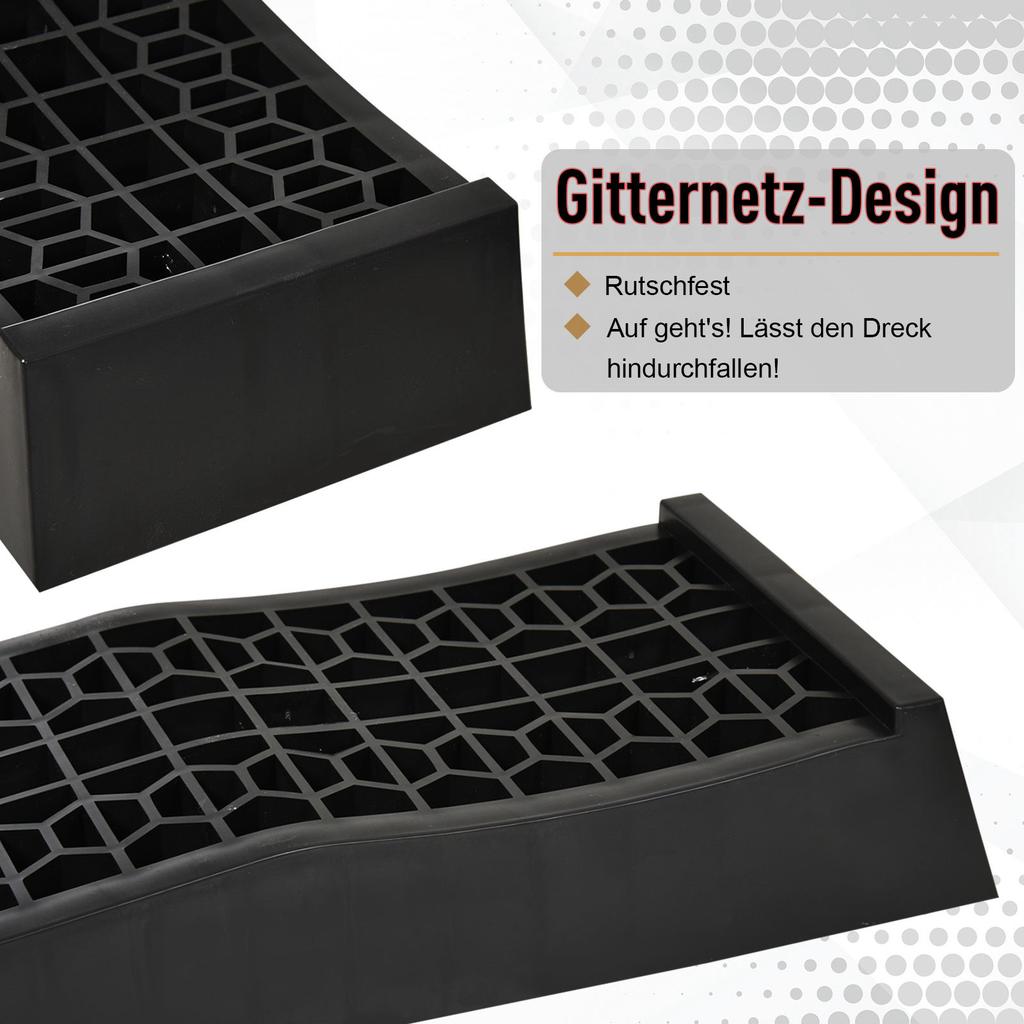 2-Piece Ramp Set, Threshold Ramp, Curb Ramp, Rubber Ramps, 3 Ton Load Capacity, Plastic, Black
