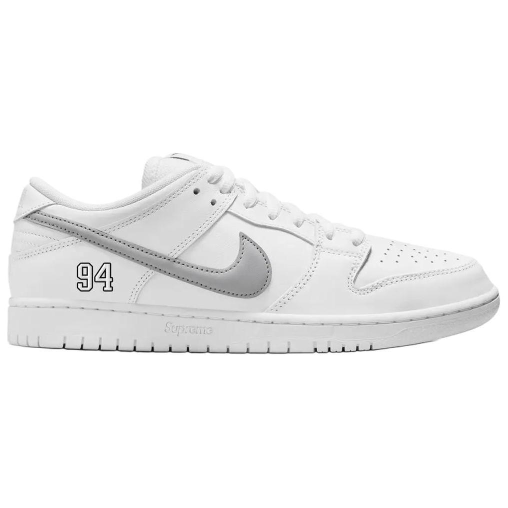 Nike Supreme X Dunk Low SB White Metallic Silver Unisex Sneakers HQ8487-100