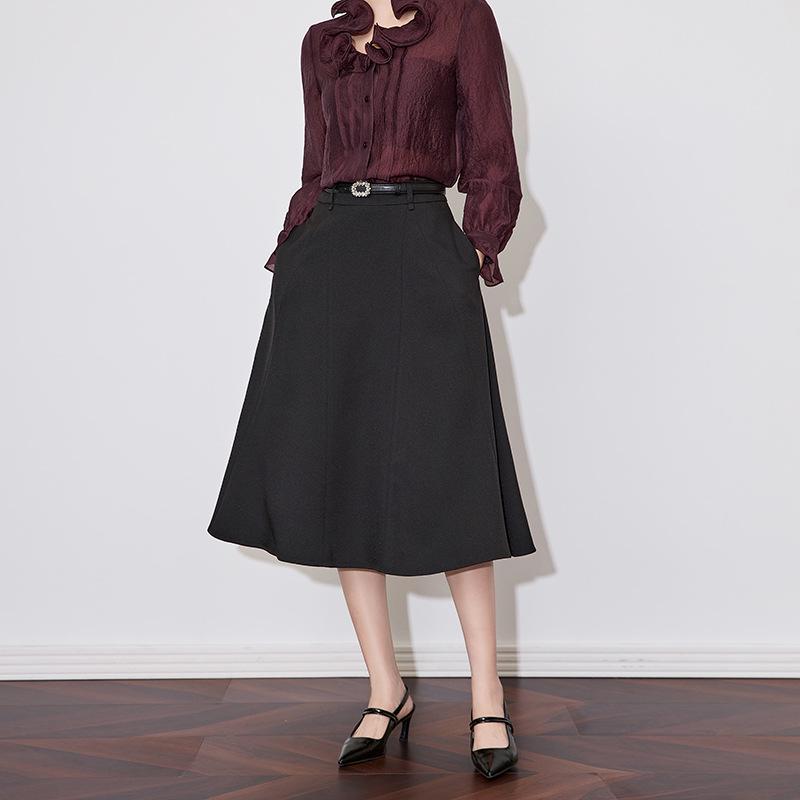 

Юбка А-силуэта с высокой талией класса люкс - Элегантный облегающий дизайн, скрывающий бедра, для ранней весны Extra Extra Large чёрный