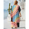Moda Donna Estate Primavera Stampa a Blocchi di Colore Maniche 1/2 Scollo a V Linea Vita Lassa Abiti Casual