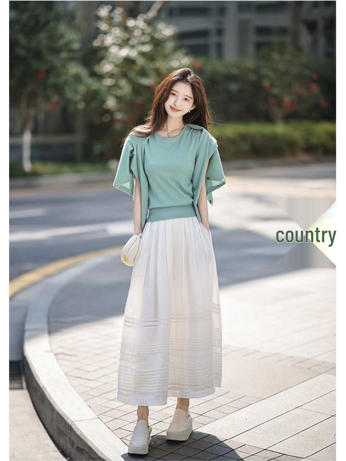 Nanyou Women s White Ramie Embroidered Midi Skirt, High-Waist Elastic, Wide Hem, Spring 2026 Collection M белый