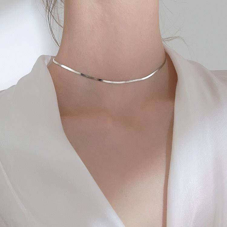 Glossy 925 Sterling Silver Clavicle Necklace - Women's INS Style Choker Jewelry