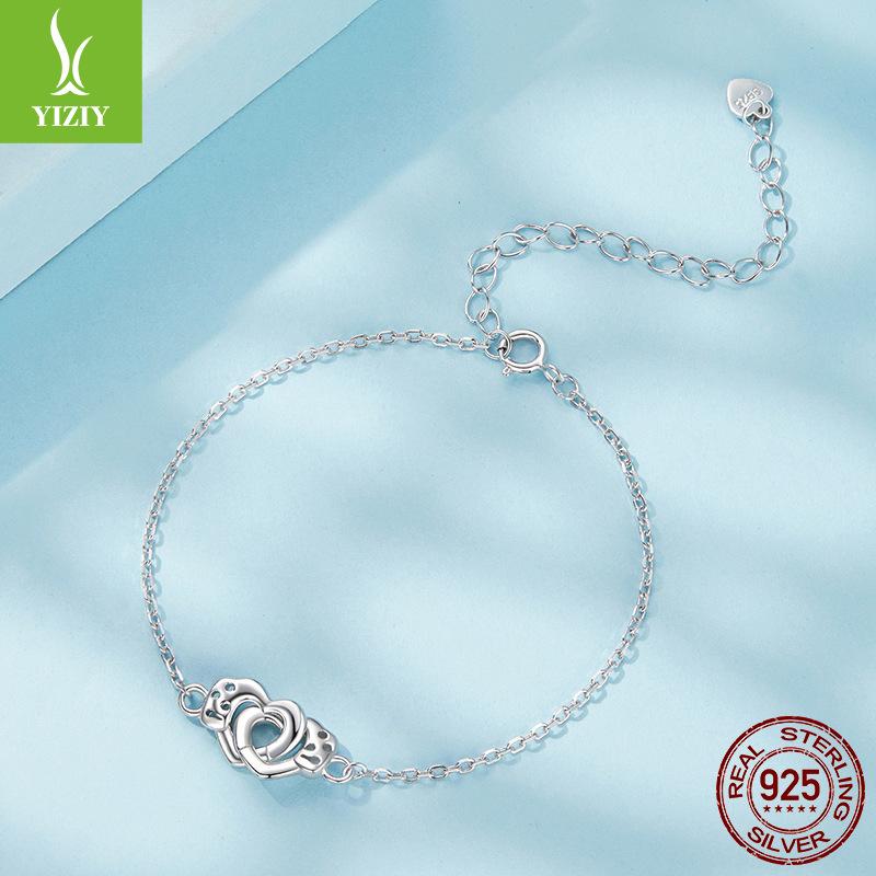 S925 Sterling Silver Double Love Bracelet Jewelry Ladies, Exquisite Love Interwoven Sterling Silver Bracelet Jewelry