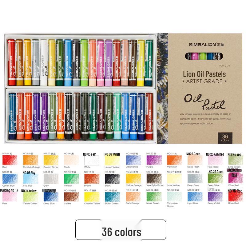 Taiwan Lion Oil-Based Pastels: 24/36/48/60 Heavy Colors for Art Painting.