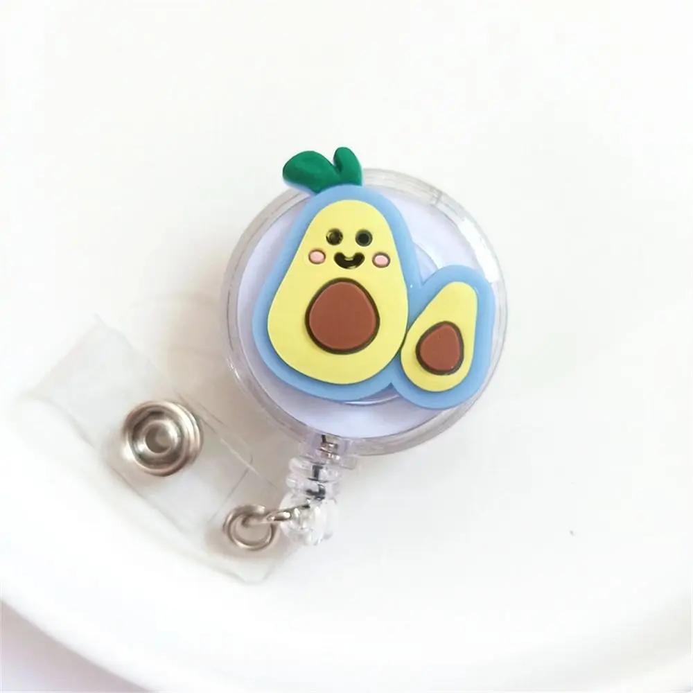 New Cute Silicone Fruits Avocado Retractable Pull Badge Reel ID Lanyard Name Tag Card Badge Holder Reels