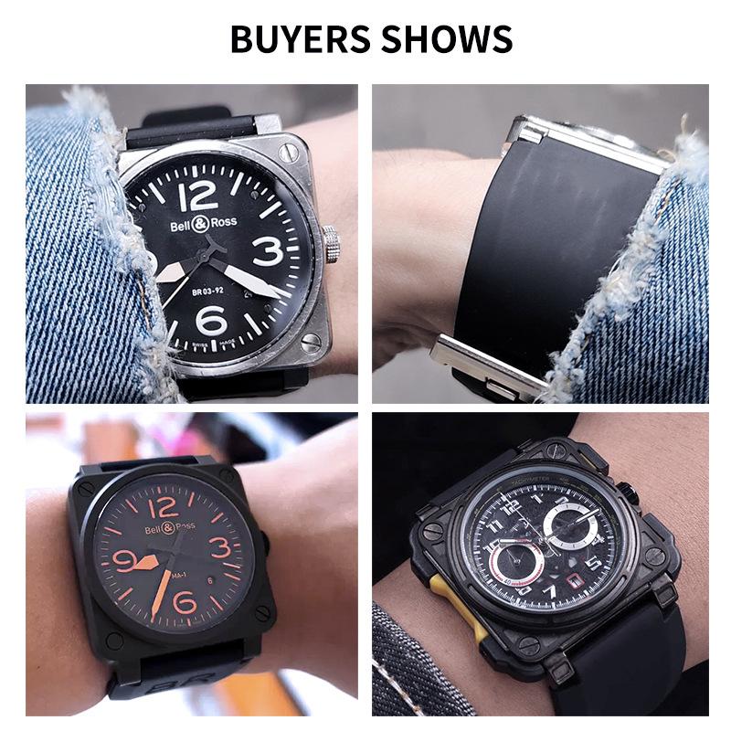 Pin Buckle Rubber Watch Strap for Men and Women Bell Ross BR01 24mm Waterproof Silicone Strap
