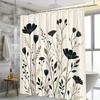 Elegant Black Floral & Leaf Shower Curtain , Polyester with Liner, Machine Washable Bathroom Decor
