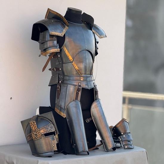 Moria Dwarf Dwarven Steel Knight Armor Suit Full Body Armor With Cuirass,Pauldrons,Bracers,Greaves,Helmet Cosplay  Larp LOTR Full Body Ar