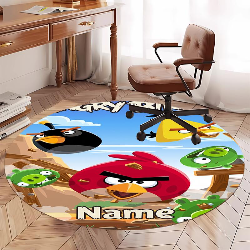 Custom Name Angry Birds Printed Round Rug Carpet Chair Rug Area Rug Entryway Doormats,for Office Chair Living Room Bedroom Kitchen Room.