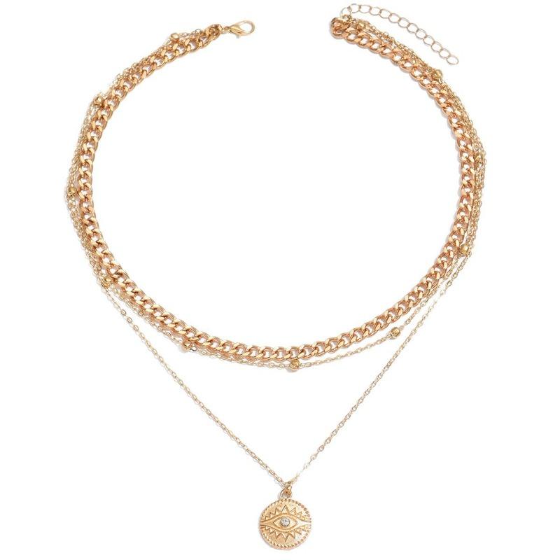 Fashion Demon's Eye Round Pendant Necklace Women's Thick Chain Coin Diamond Clavicle Chain