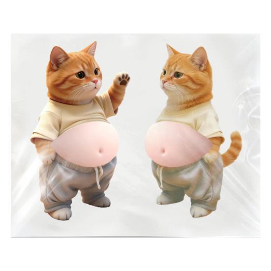 

2Pcs 3D Belly Cat Anti-collision Sticker Anxiety Stress Relief Elastic Tummy Cartoon Kitten Decal Silicone Belly Animal Buffer Sticker B