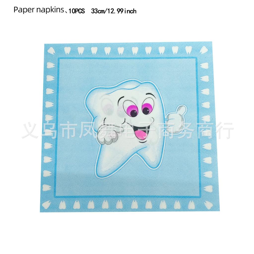 Blue Teeth Birthday Party Supplies Disposable Tableware Paper Plates Paper Cups Paper Towels Girls Birthday Party Decorations Styling