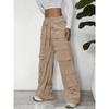 Women's Cargo Pants Spring/Summer New Wide-Leg Pants Casual Simple Tie-Waist Multi-Pocket Long Pants