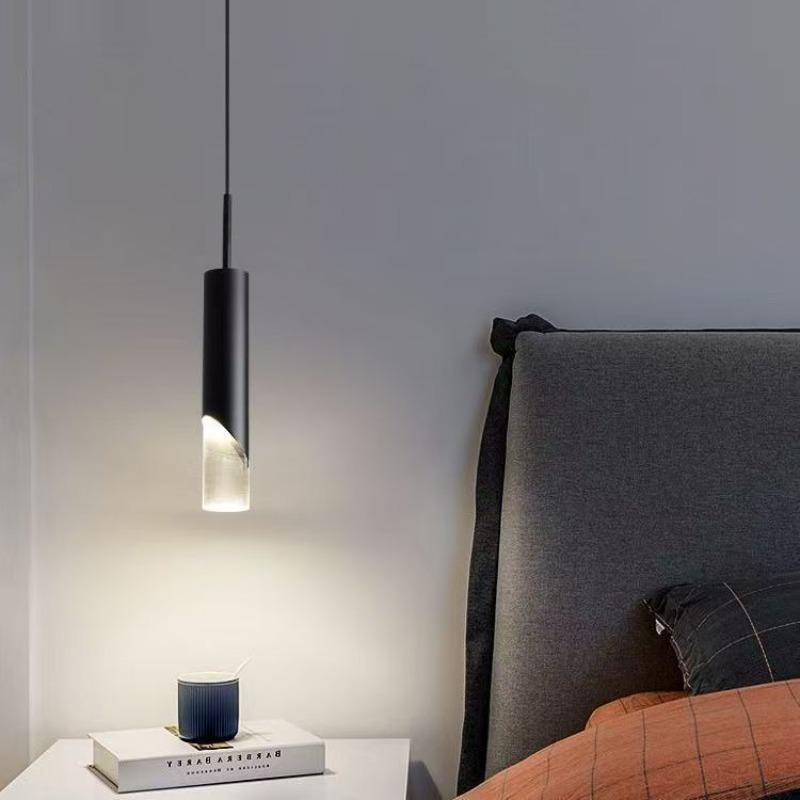 Bedroom Bedside Pendant Light, Modern Minimalist Cylindrical Minimalist Electroplated Long Line Pendant Light