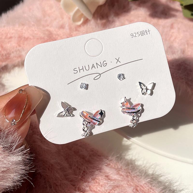 6Pcs/Set Women Colorful  Pentagram Star Moon Butterfly Stud Earring Trendy Punk Sweet Cool Earrings Aesthetic Jewelry