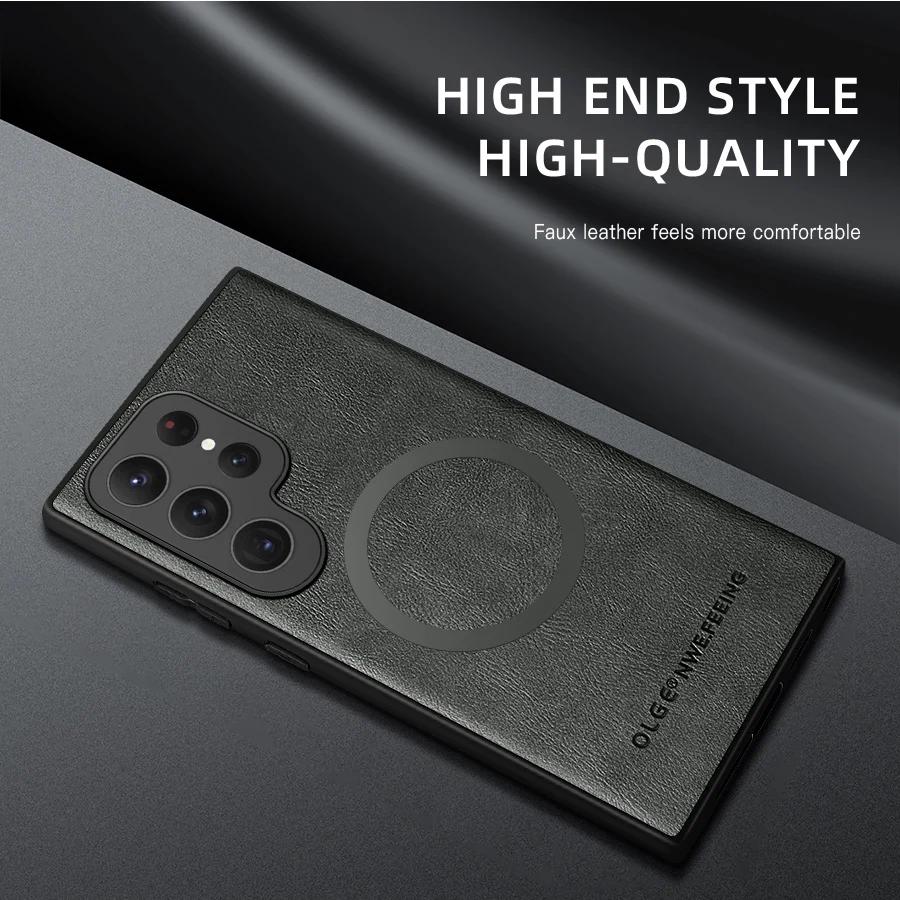 Luxury Magsafe Magnetic Phone Case for Samsung Galaxy S24 S25 Ultra S23 FE S22 S21 S20 Plus Note 20 10 + Leather Silicone Cover