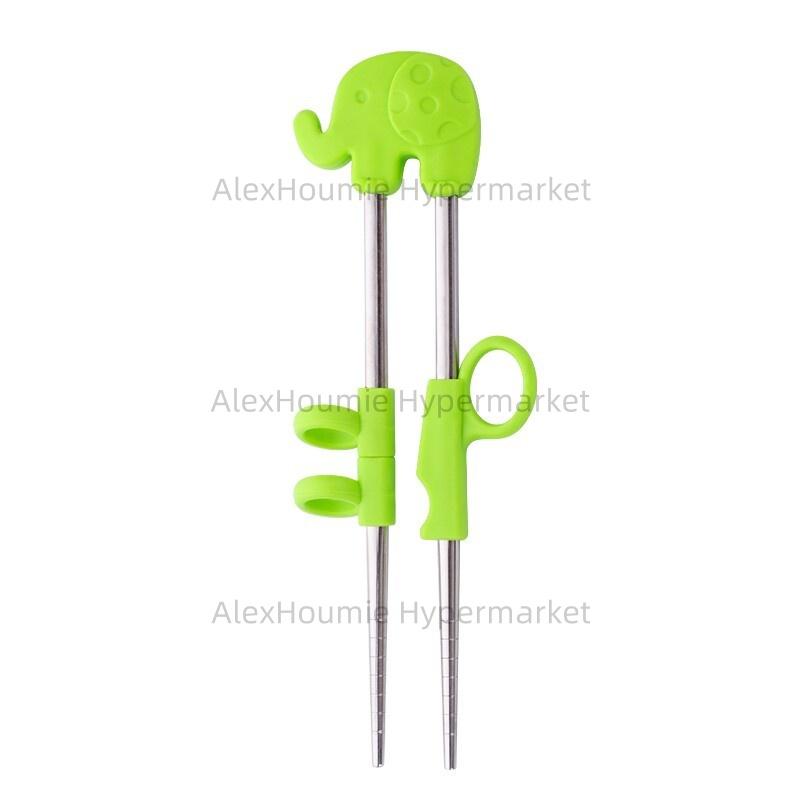 1Pair Kids Learning Training Chopsticks Cartoon Cute Silicone Animal Stainless Steel Food Sticks Detachable Reusable Tableware
