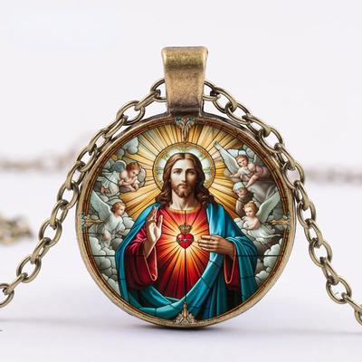 Virgin Mary Pendant Faith Guardian Religious Jewelry Glass Pendant Suitable For Daily Wear For Men And Women
