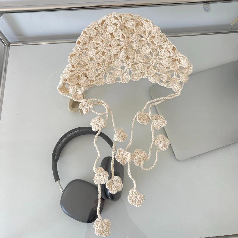 2025 New Thin Hollow Handmade Crochet Knitted Hats for Women Spring and Summer Travel Versatile Concave Strap Beanies Caps