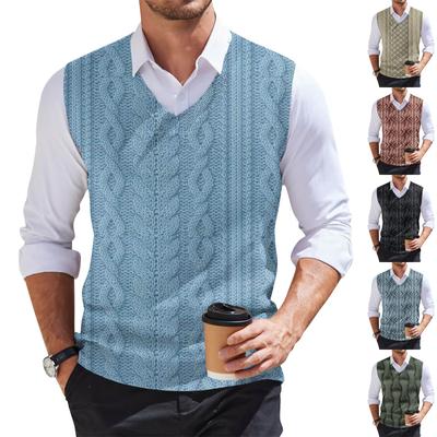 Ανδρικό Μόδα Πλεκτό Αμάνικο Πουλόβερ με V Λαιμόκοψη και Πρίτιντ