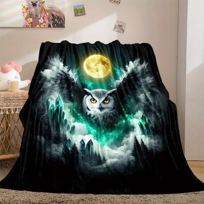 1 Peça Manta de Flanela com Estampa de Coruja ao Luar, Alta qualidade Confortável para Todas as Estações, Decoração para Casa, Calor e Conforto, Perfeito para Presentes de Natal11
