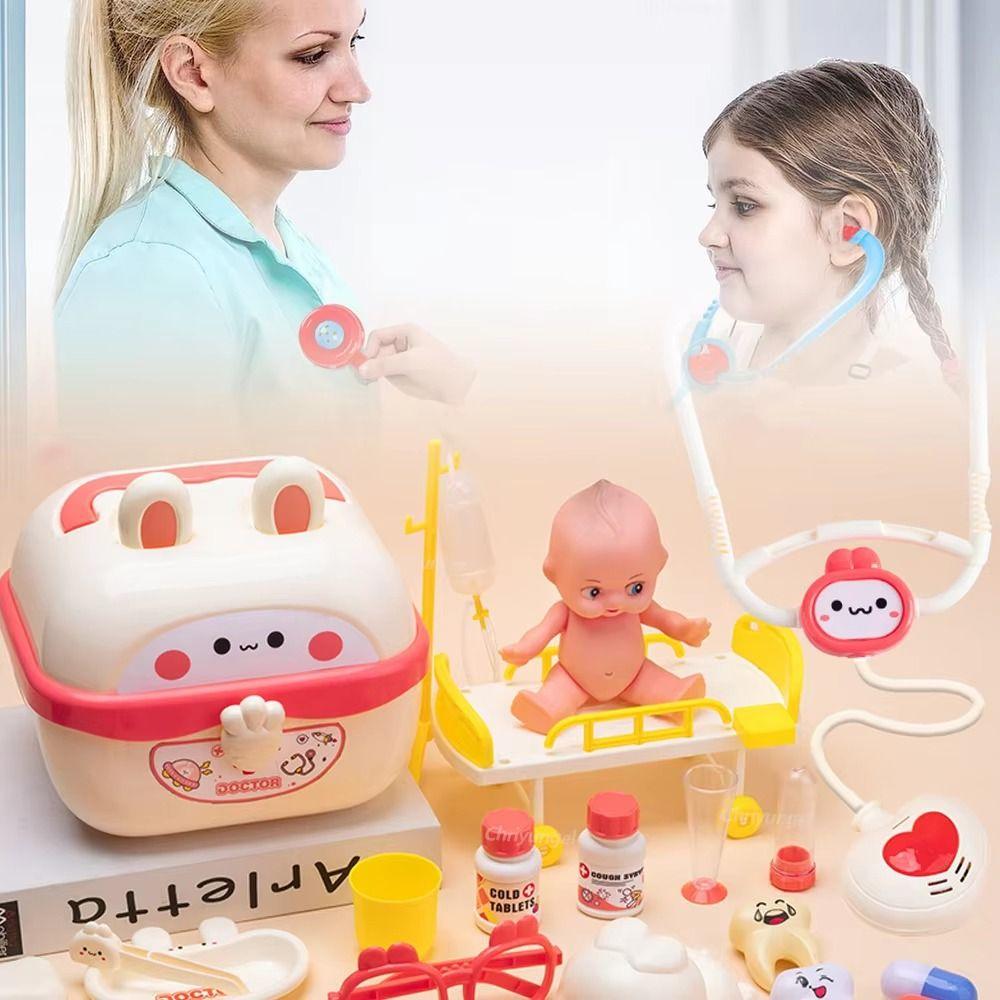 Simulation Dentist Box Doctor Pretend Role Play Kit Pretent Play Educational Game Stethoscope Doctor Set Blue/Pink