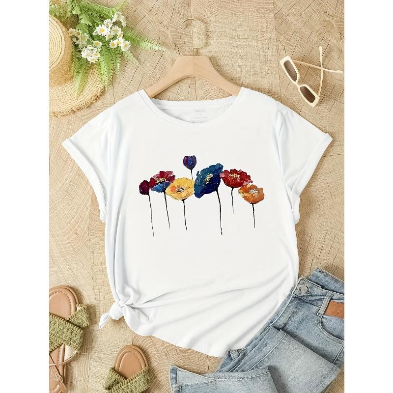 European sizes G7339[2024 New Arrival Oil Painting Floral Print T-Shirt]