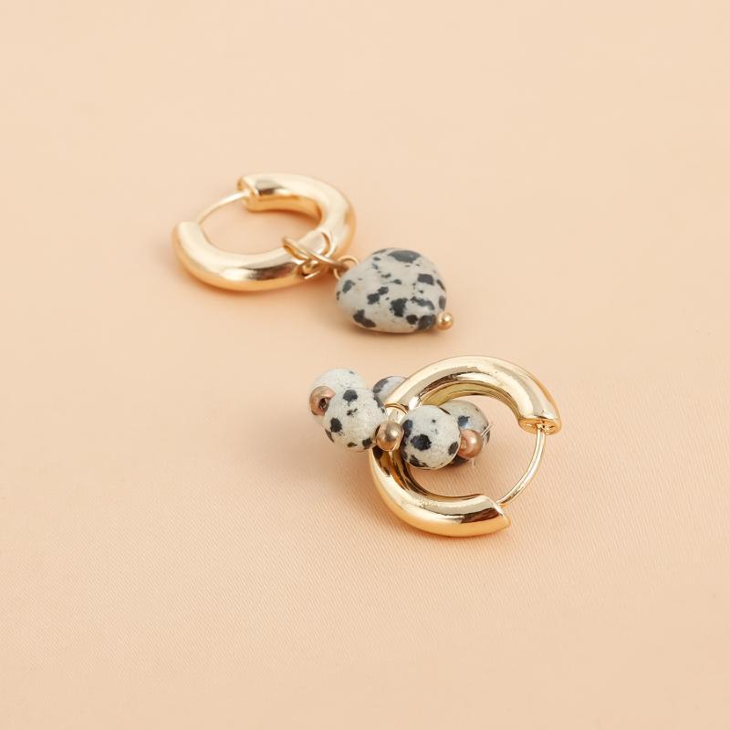 1Pair Blue White Color Ceramic Pendant Earrings Ear Buckle Chinese Style Ear Buckle Hanfu Round Bead Heart-Shaped Earrings