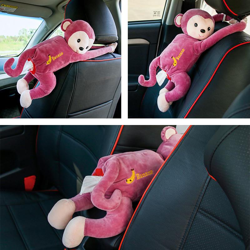 Cute Monkey Car Tissue Box Holder Plush Material Long-lasting Car And Home Use