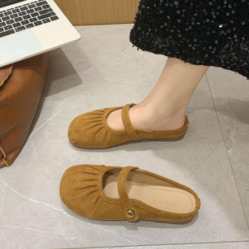 Baotou Slippers Summer Flat Shoes Boken Shoes Half Slippers Single Shoes One Foot Mary Jane Flip-flops
