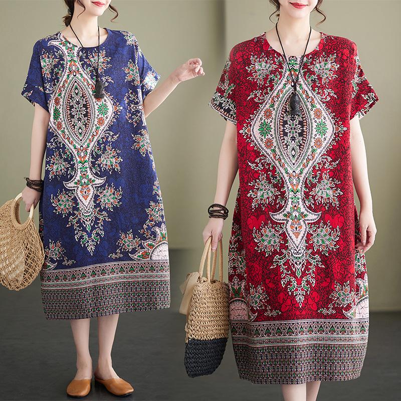 

Платья цельное платье с коротким рукавом и винтажным принтом L-XL