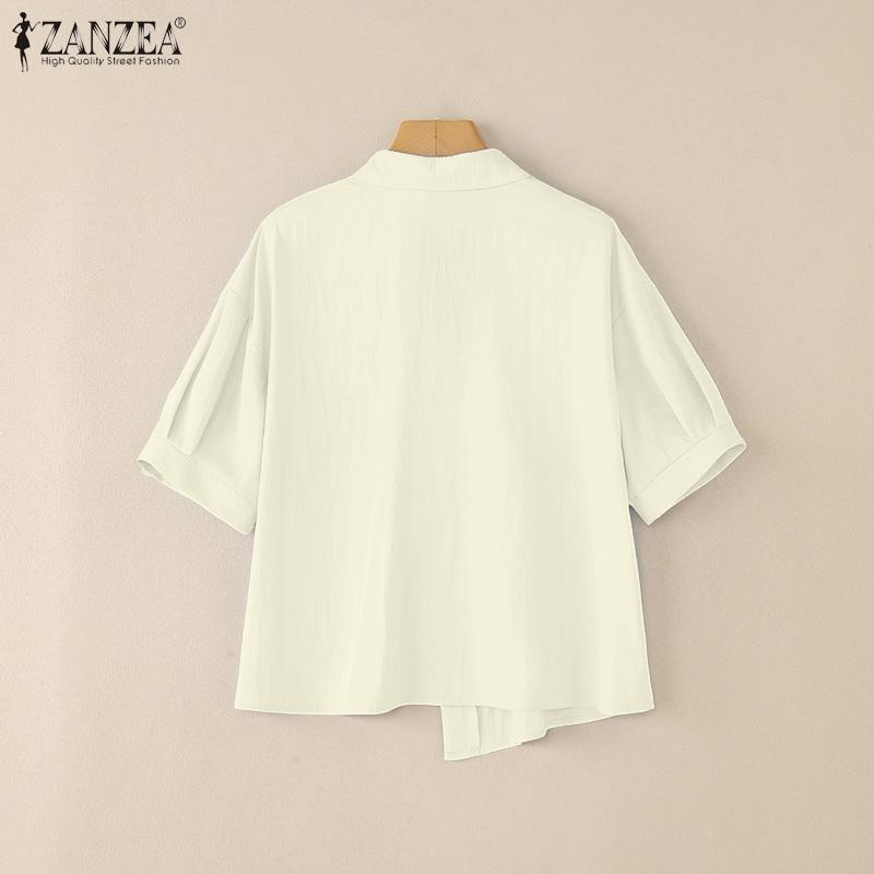 ZANZEA Γυναικείο Casual Μπλουζάκι με Κολάρο και Κοντό Μανίκι