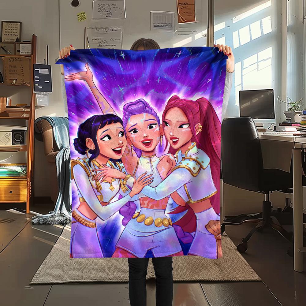 1PC Kpop Demon Hunters Print Flannel Blanket, High Quality All Seasons, Home Decor, Warmth and Comfort, Perfect for Christmas Gifts