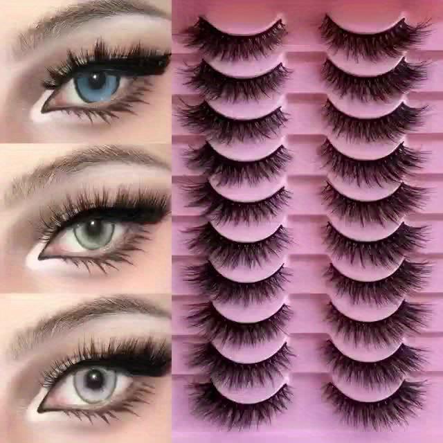 10 Pairs Of Fluffy False Eyelashes Set, Creating Natural Curled Eyelashes, Girl Group's Thick And Full False Eyelashes