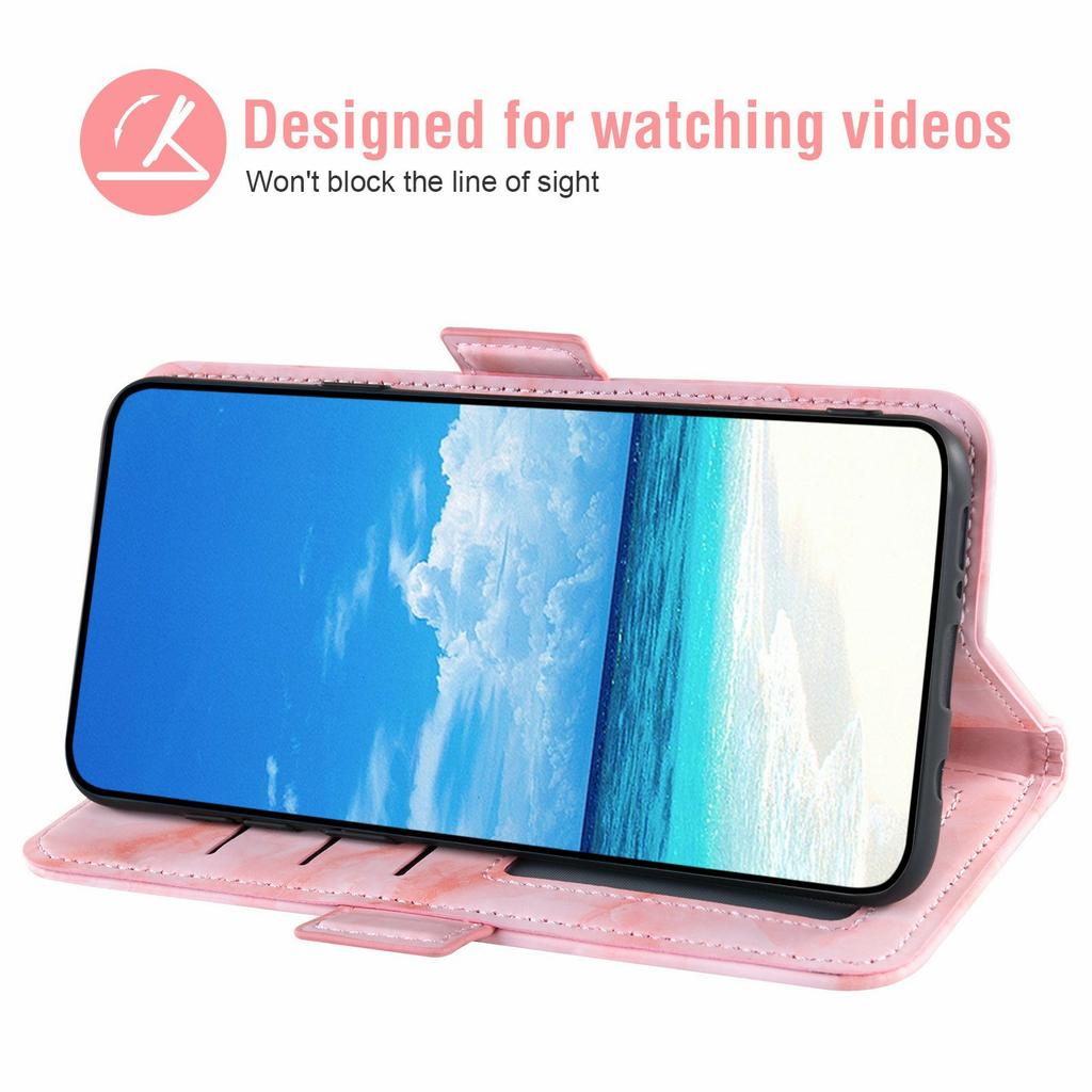 For Motorola Moto G56 5G Leather Case Marble Pattern Phone Wallet Stand Cover with Wrist Strap