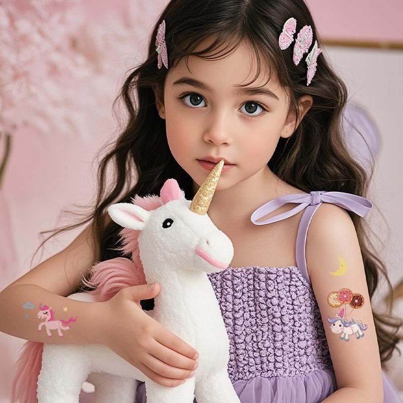 Cross Border Cartoon Unicorn Children's Waterproof Tattoo Sticker Pony Beautiful Girl Temporary