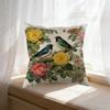 Square Decorative Pillow Case With Birds And Flowers Pattern In Cream Color For Living Room Bedroom Or Window Seat Decoration