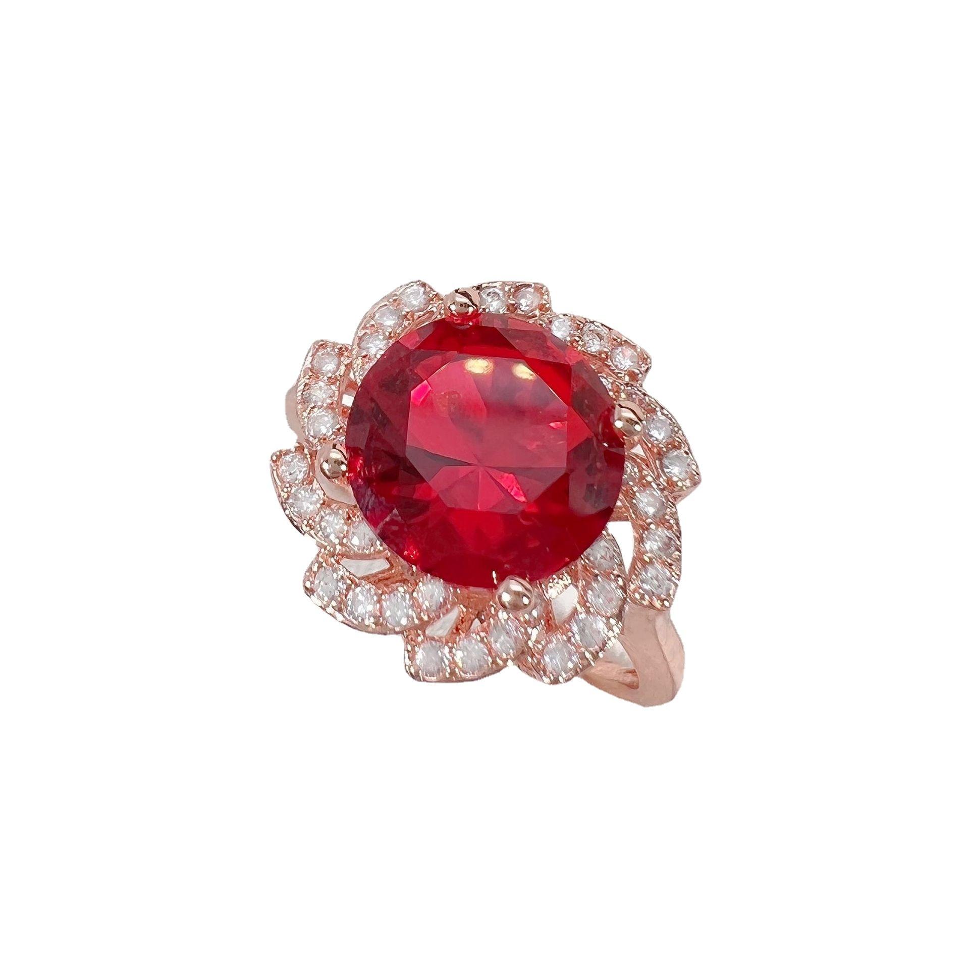 

Открытое круглое бриллиантовое кольцо с солнечным цветком и красным бриллиантом, цветное бриллиантовое кольцо с сокровищами